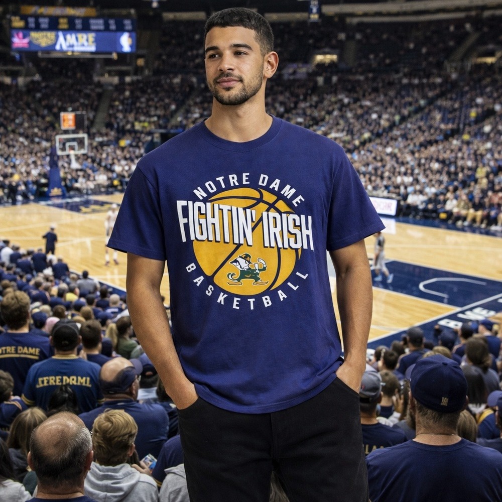 Notre Dame Fighting‎ Irish Basketball T-Shirt, NCAA College Graphic Tee Men's S